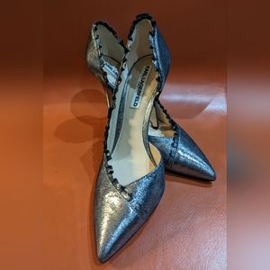 Karl Lagerfeld Paris Adra Leather Metalic/Silver Heels/Pumps sz 9